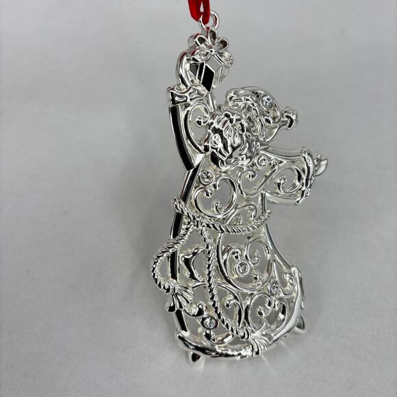 Lenox Lot 3 Sparkle Scroll Christmas Ornaments Santa Sleigh Reindeer Silver Tone - Picture 8 of 10